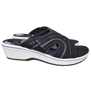 Clarks Slide Sandals Womens 11 M Cloudsteppers Black Slip On Comfort Wedge